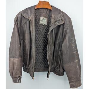 Vintage Distressed Brown Leather Full Zip John Ashford Bomber Jacket  Size XL